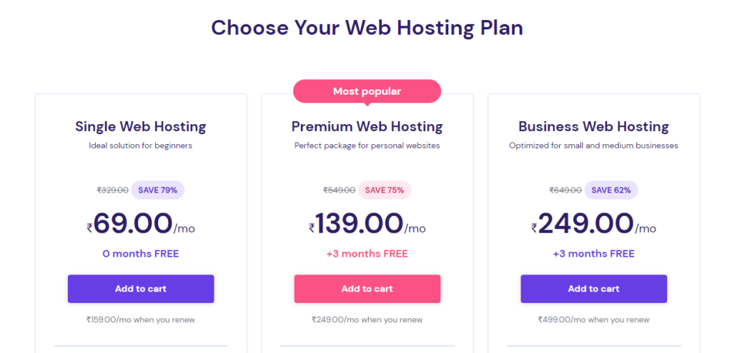 Web hosting plans of Hostinger